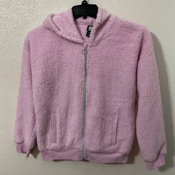 ID Ideology Pink Big Girls Solid Faux-Sherpa Hooded Jacket, Size XL NWT - Picture 1 of 4